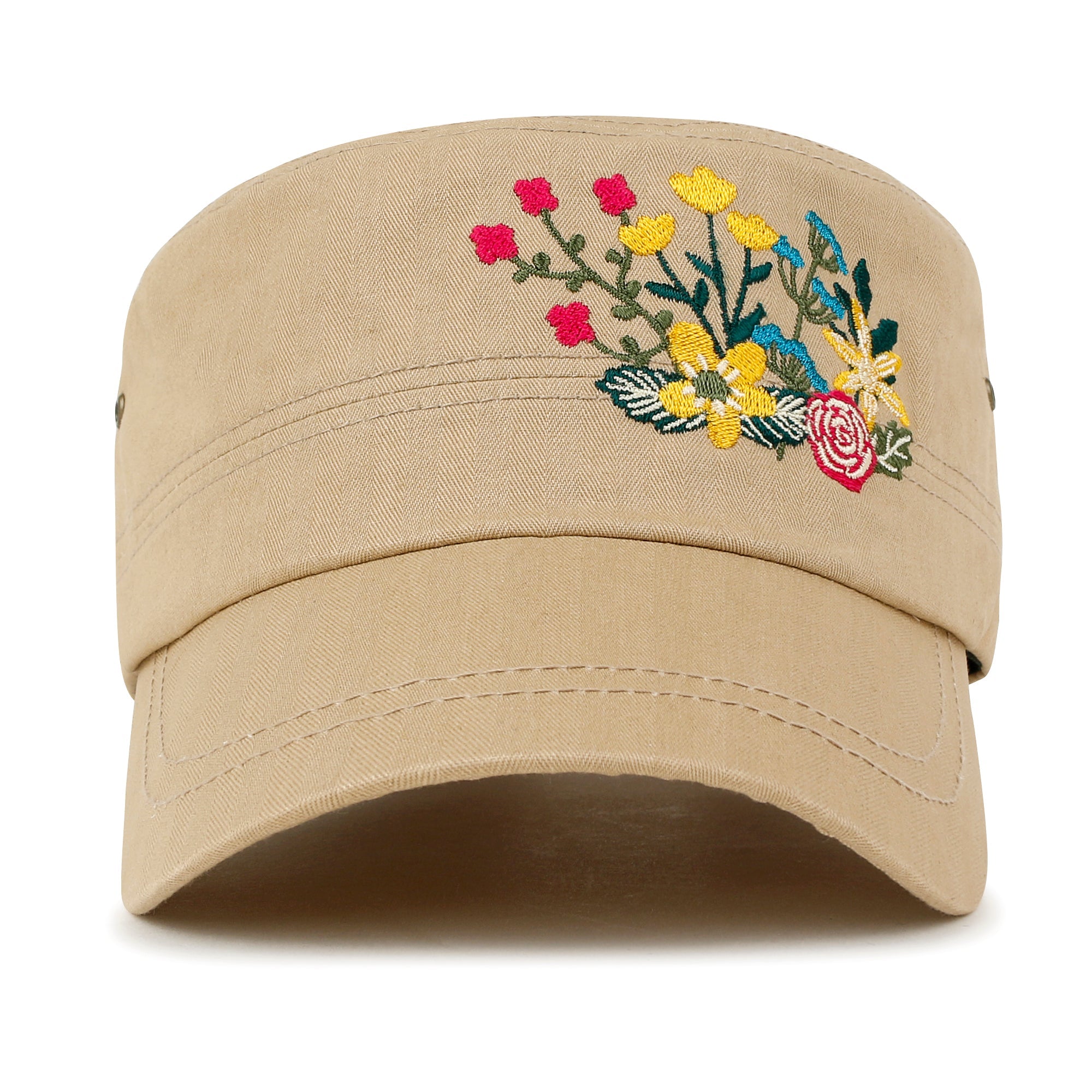 Flower Embroidery Cotton Military Army Hat Women Casual Cadet Cap