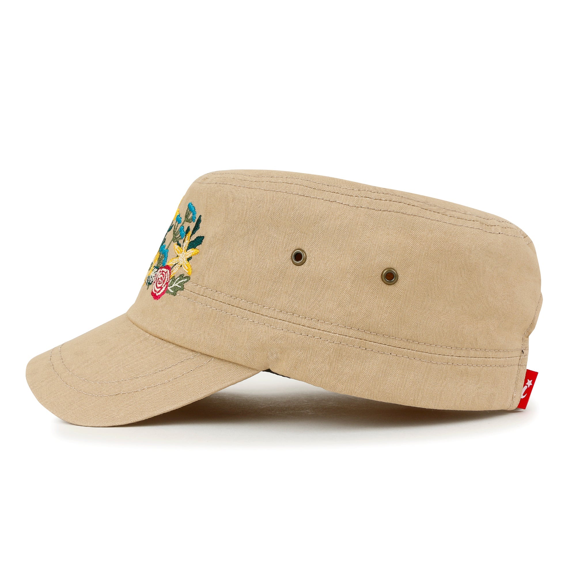 Flower Embroidery Cotton Military Army Hat Women Casual Cadet Cap