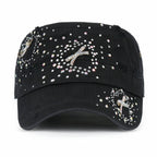 Vintage Distressed Cotton Army Hat Heart Ribbon Rhinestone Cadet Cap