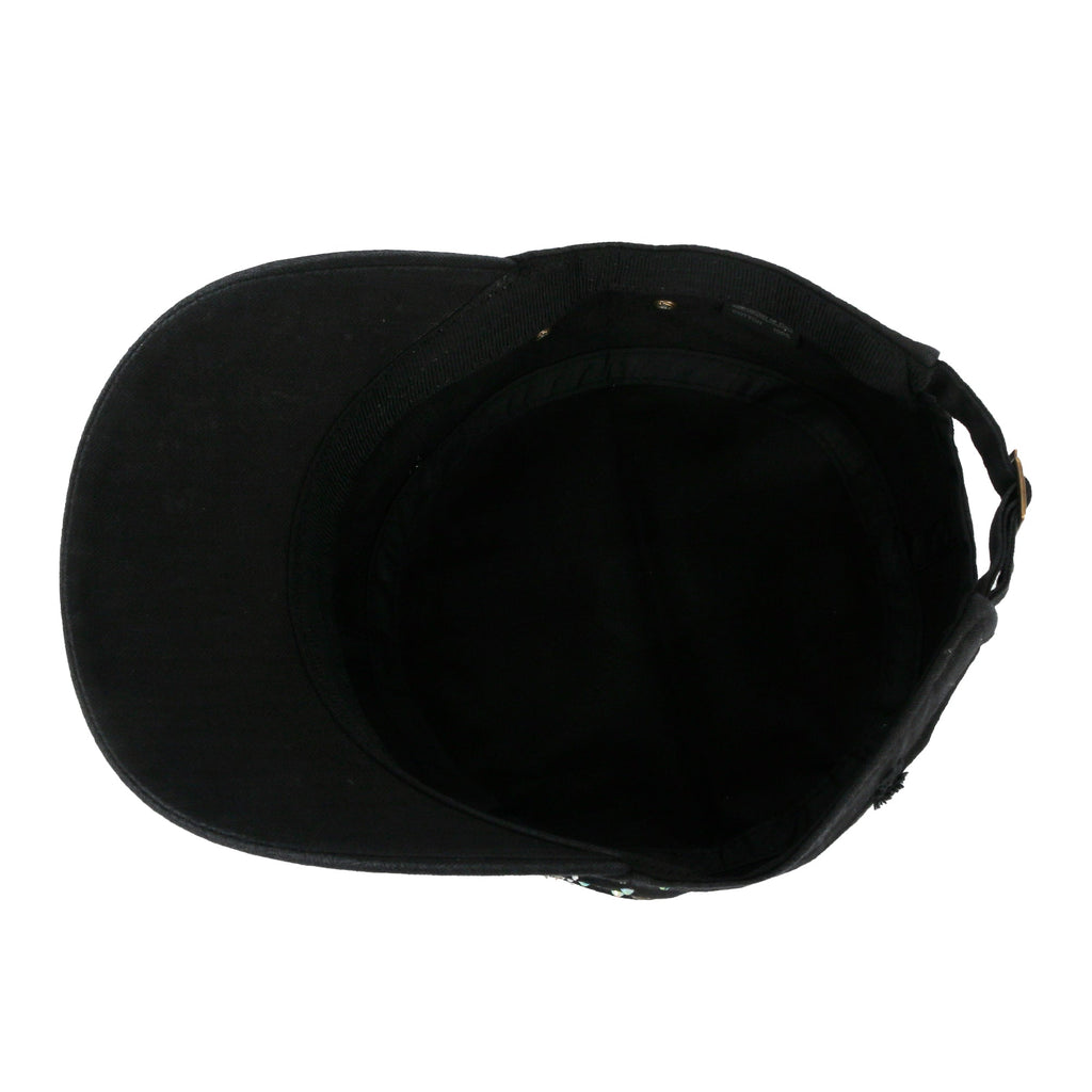 Vintage Distressed Cotton Army Hat Heart Ribbon Rhinestone Cadet Cap