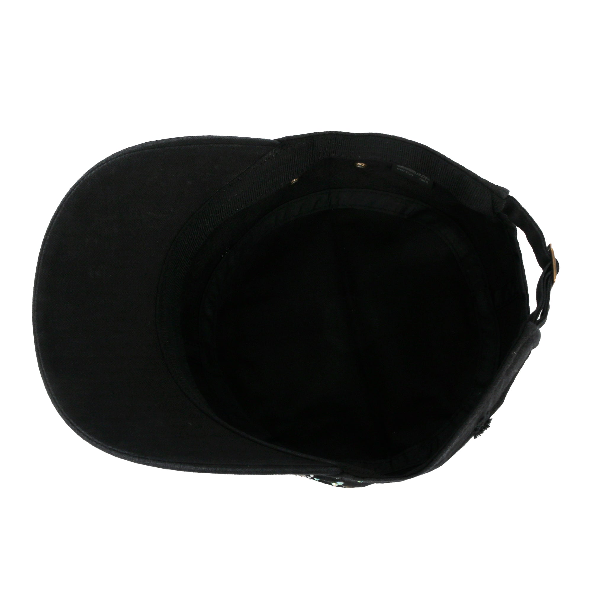 Vintage Distressed Cotton Army Hat Heart Ribbon Rhinestone Cadet Cap