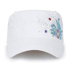 Vintage Distressed Cotton Army Hat Sunflower Rhinestone Cadet Cap