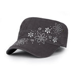 Crystal / Black Gemstone Flower Vintage Military Army Hat Cadet Cap