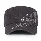 Crystal / Black Gemstone Flower Vintage Military Army Hat Cadet Cap