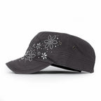 Crystal / Black Gemstone Flower Vintage Military Army Hat Cadet Cap