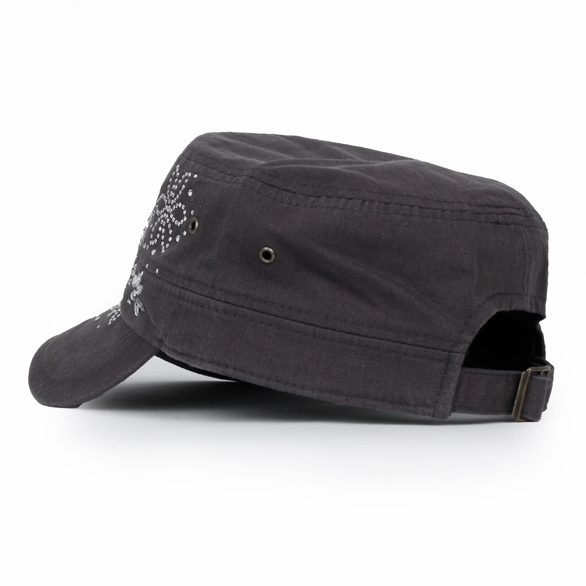 Crystal / Black Gemstone Flower Vintage Military Army Hat Cadet Cap