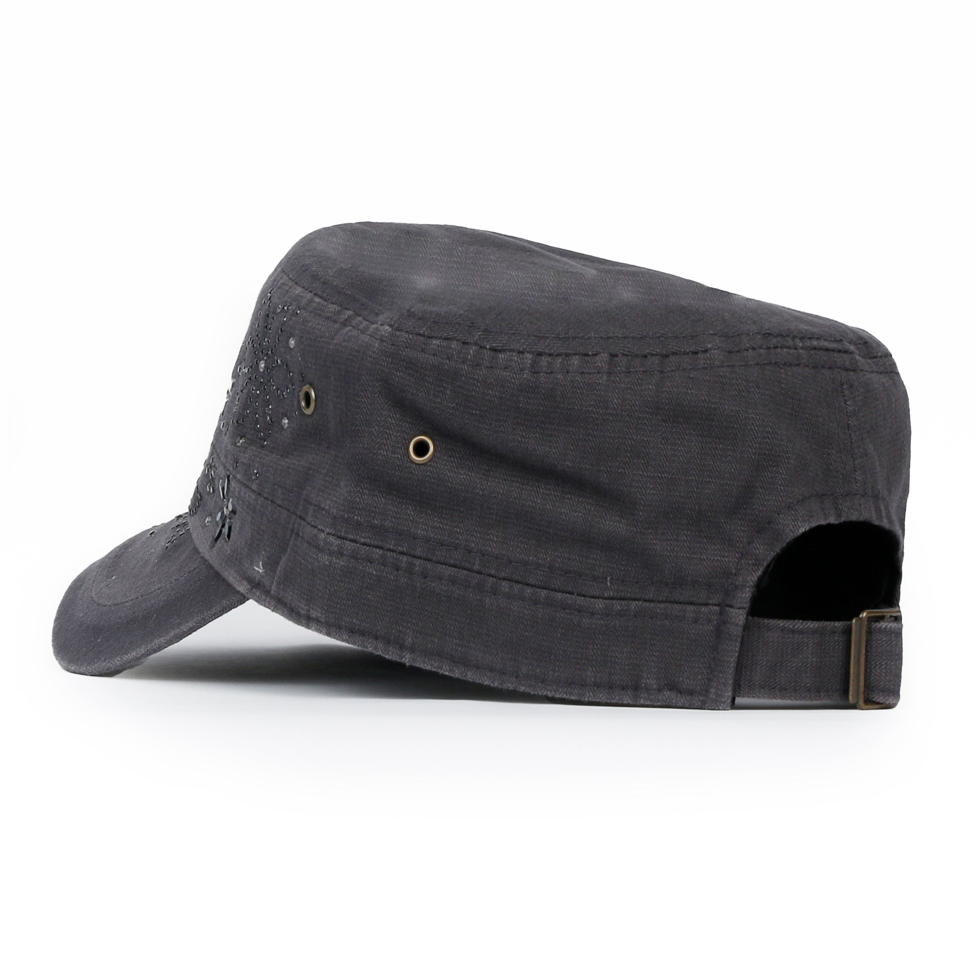 Crystal / Black Gemstone Flower Vintage Military Army Hat Cadet Cap