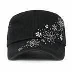 Crystal / Black Gemstone Flower Vintage Military Army Hat Cadet Cap