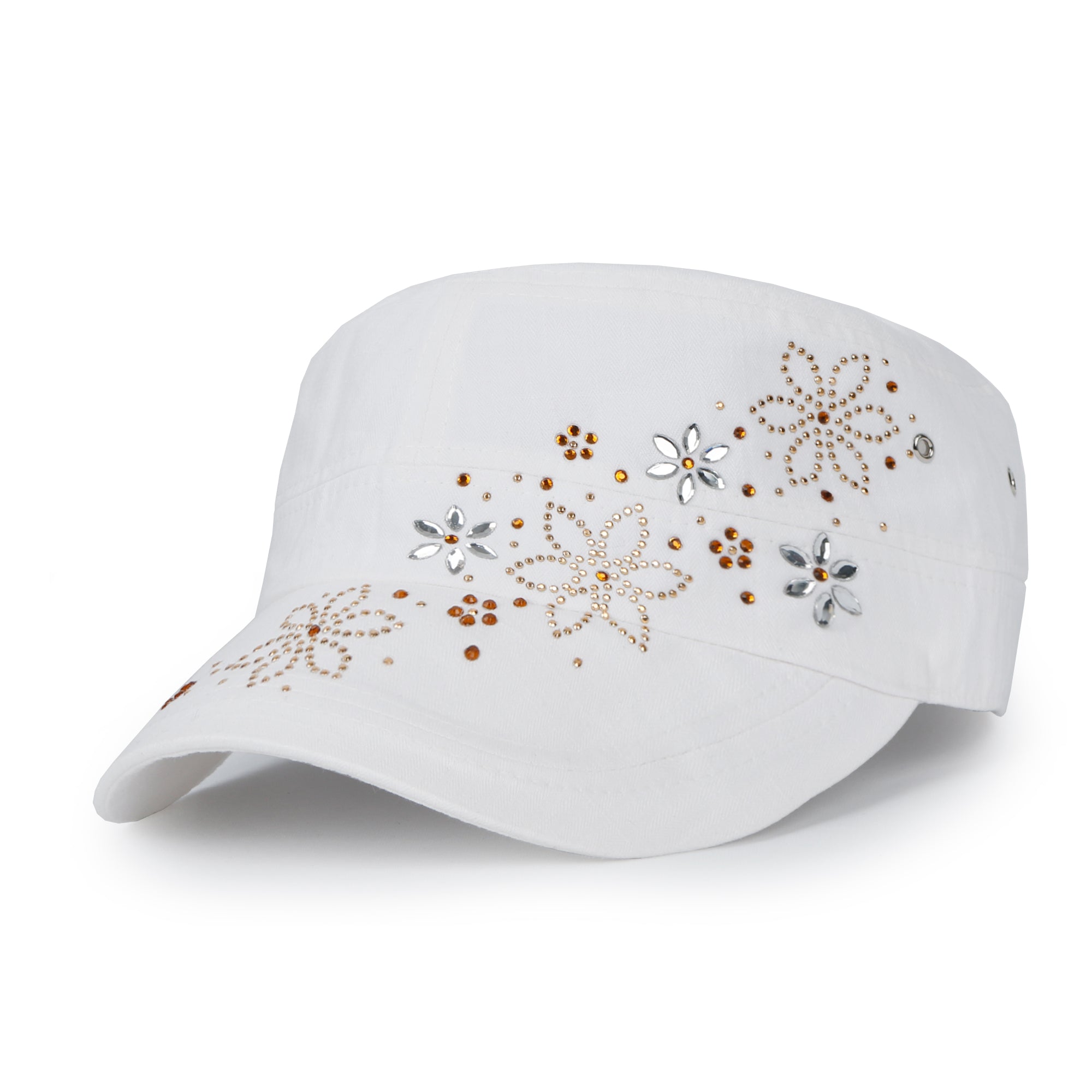 Crystal / Black Gemstone Flower Vintage Military Army Hat Cadet Cap