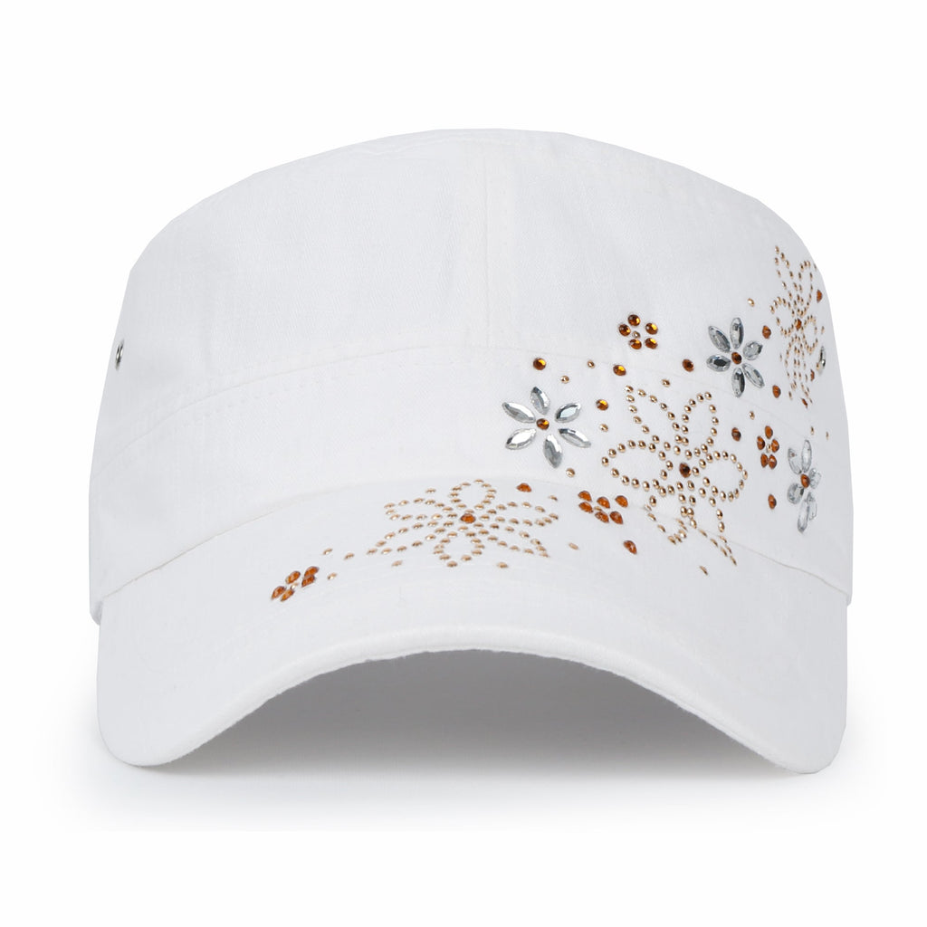 Crystal / Black Gemstone Flower Vintage Military Army Hat Cadet Cap