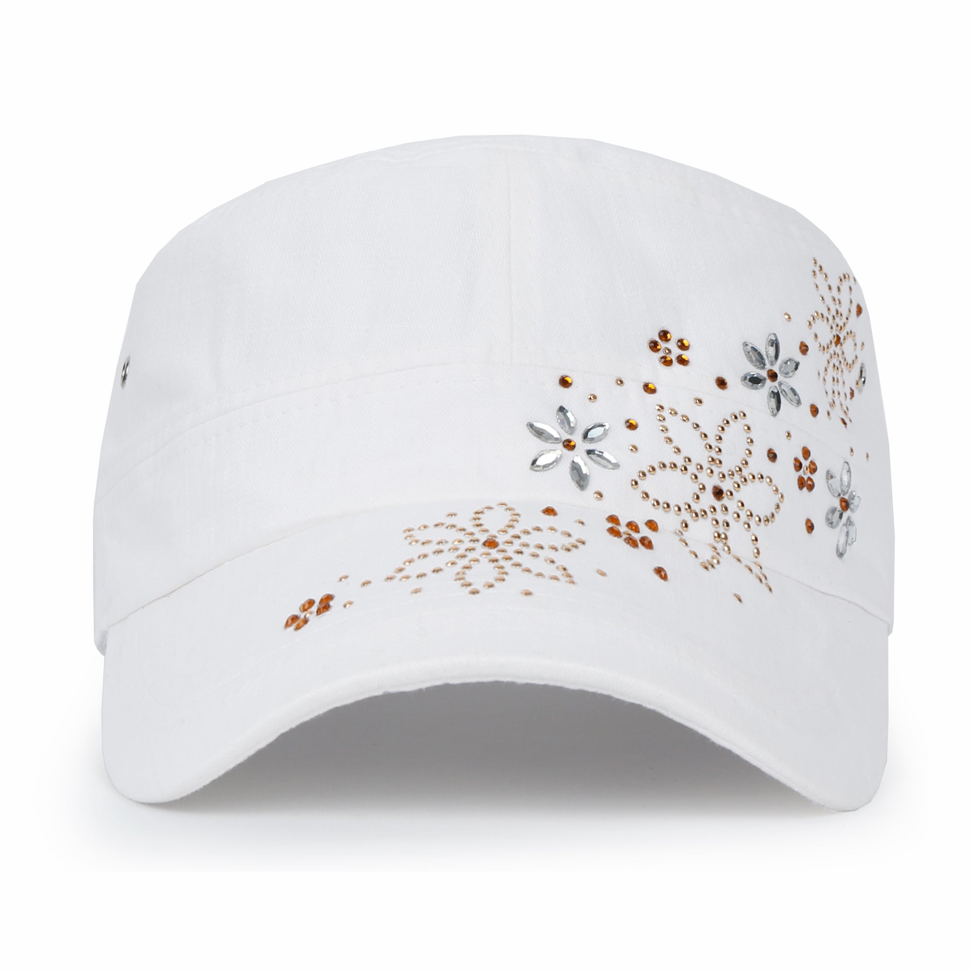 Crystal / Black Gemstone Flower Vintage Military Army Hat Cadet Cap