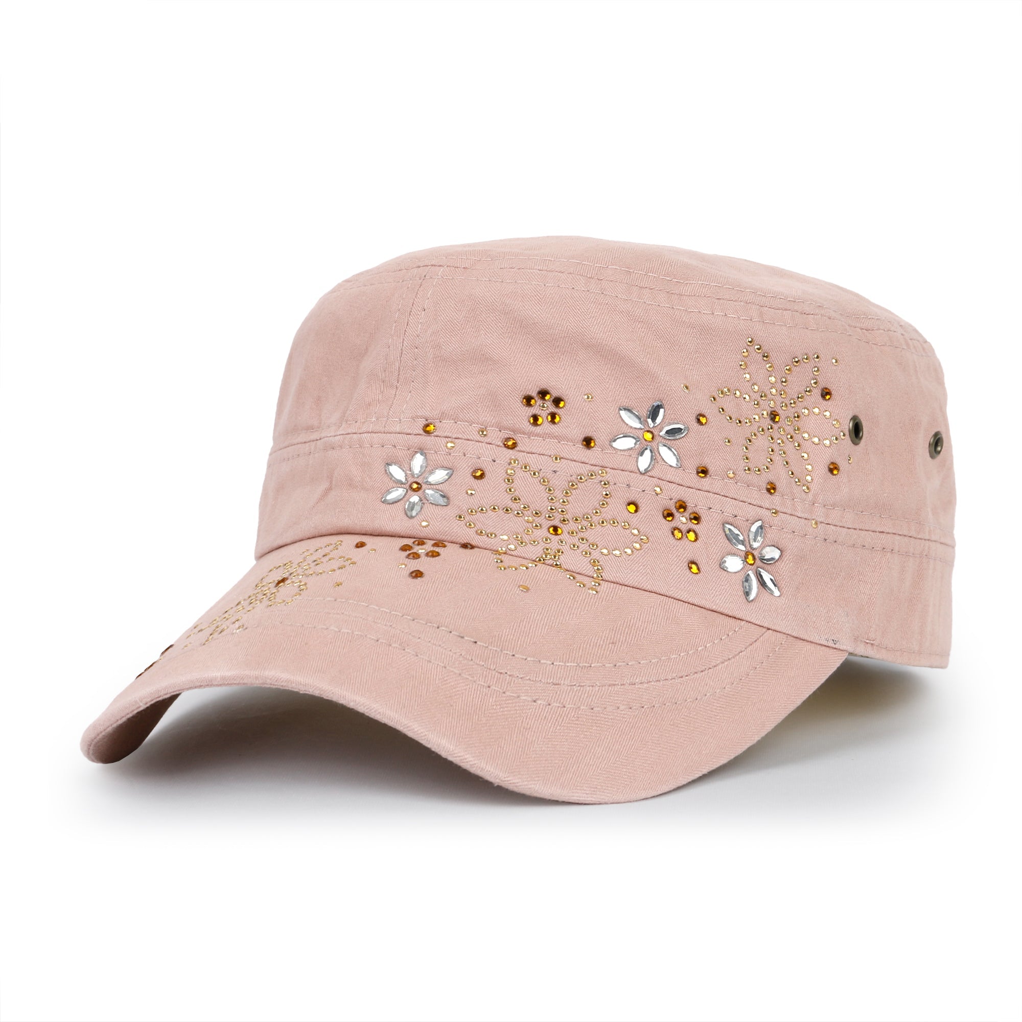 Crystal / Black Gemstone Flower Vintage Military Army Hat Cadet Cap