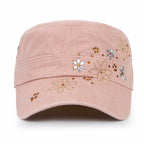 Crystal / Black Gemstone Flower Vintage Military Army Hat Cadet Cap