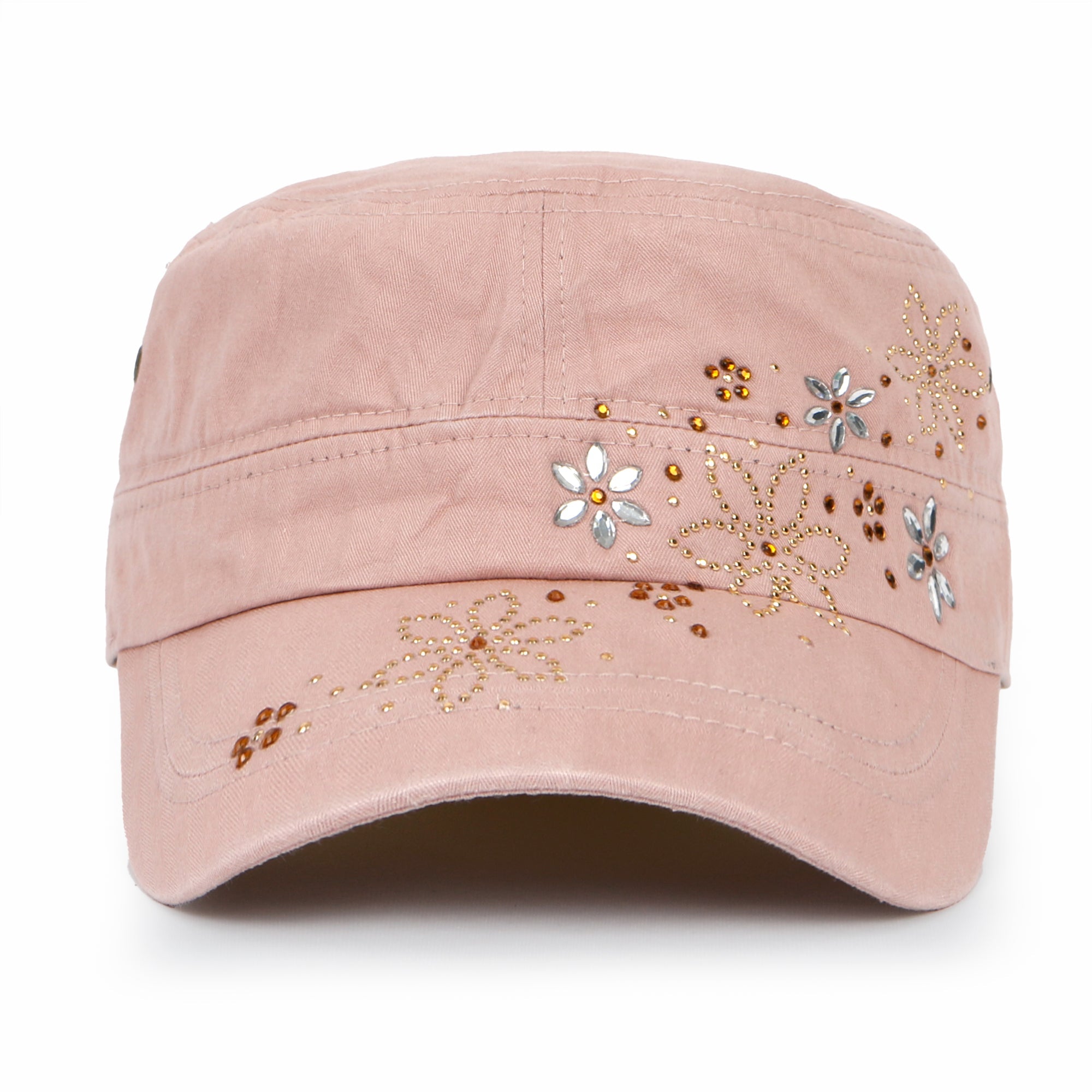 Crystal / Black Gemstone Flower Vintage Military Army Hat Cadet Cap