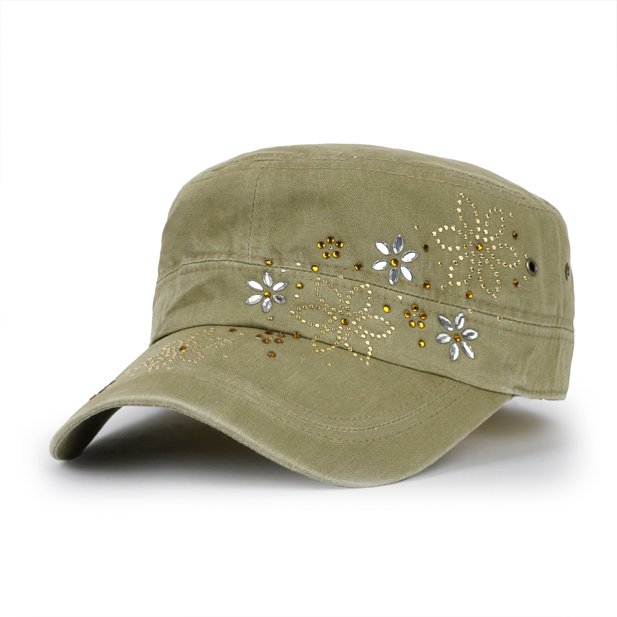 Crystal / Black Gemstone Flower Vintage Military Army Hat Cadet Cap