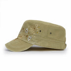 Crystal / Black Gemstone Flower Vintage Military Army Hat Cadet Cap