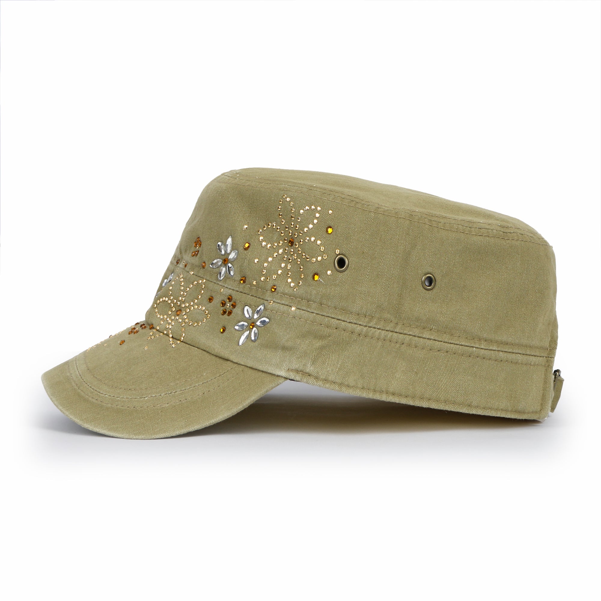 Crystal / Black Gemstone Flower Vintage Military Army Hat Cadet Cap