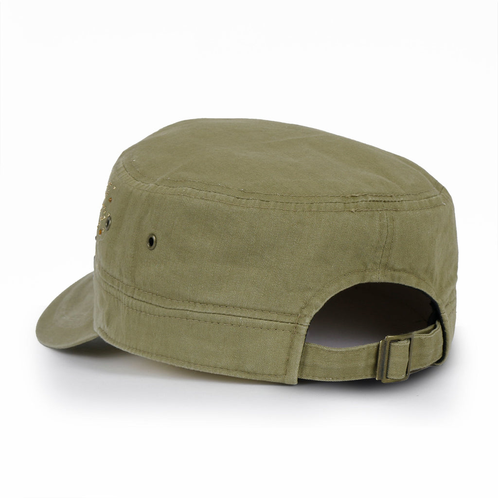 Crystal / Black Gemstone Flower Vintage Military Army Hat Cadet Cap