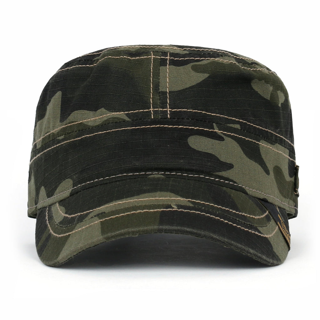 Camouflage Military Cadet Cap Vintage Army Style Hat with Adjustable Strap