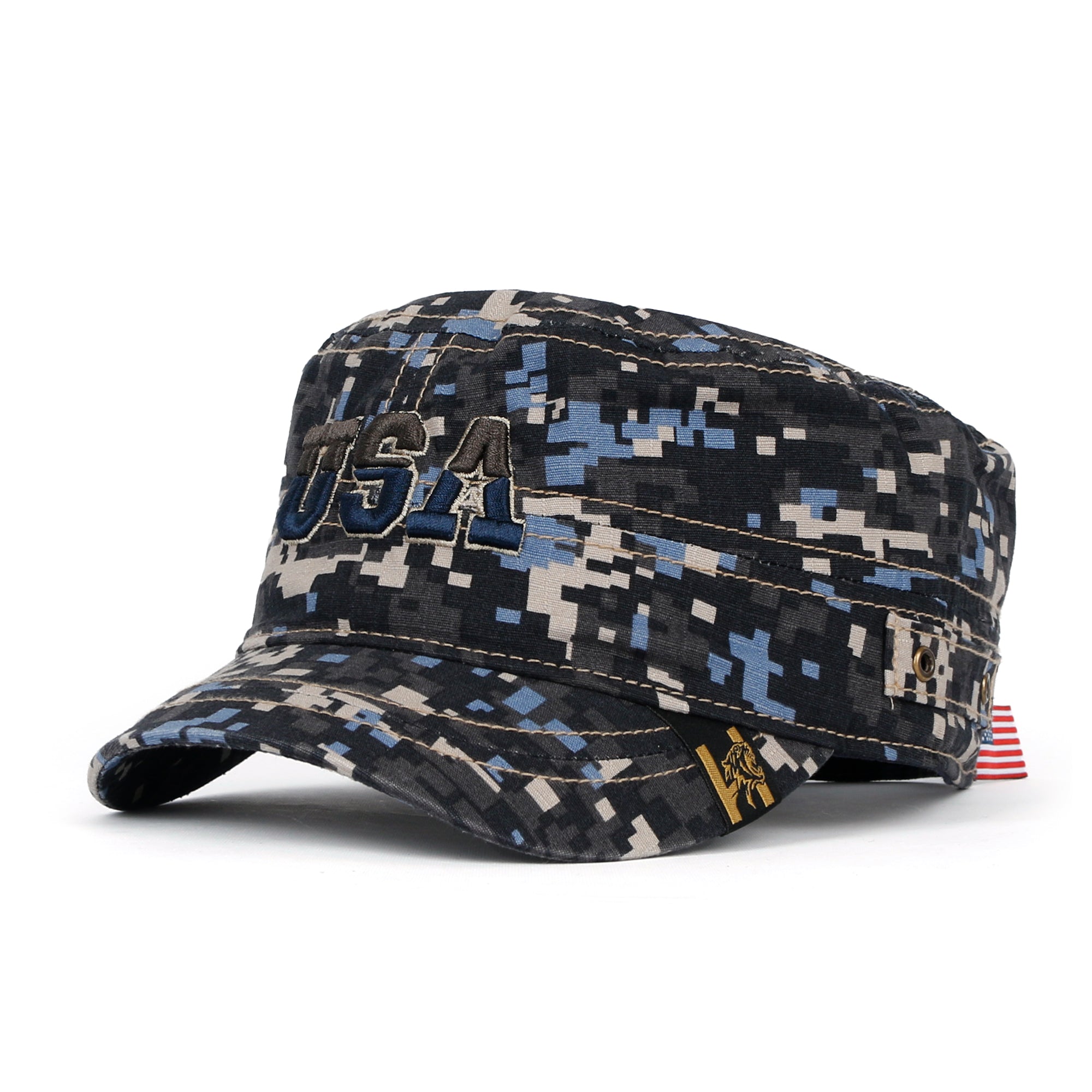 Camouflage Military Cadet Cap Vintage Army Style Hat with Adjustable Strap