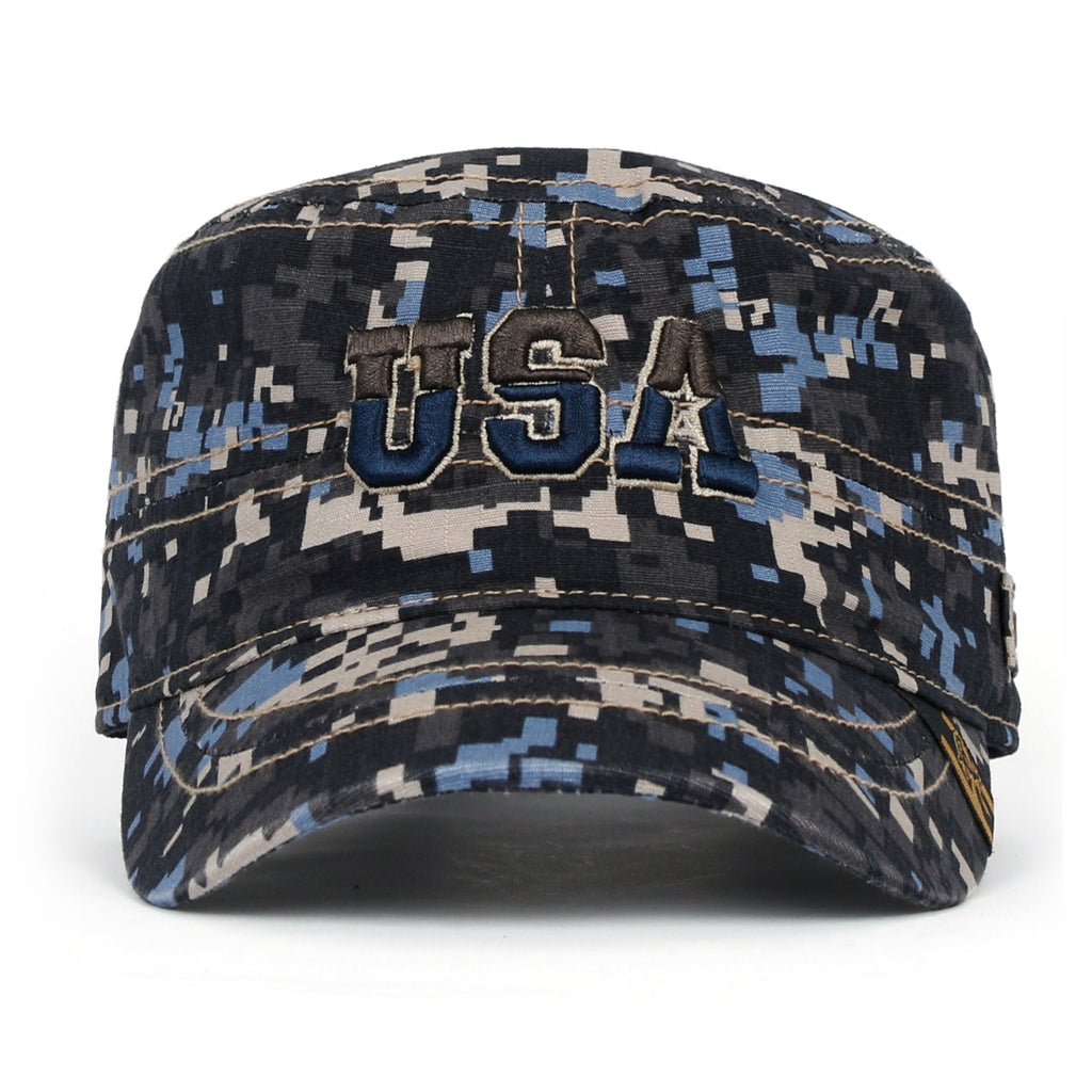 Camouflage Military Cadet Cap Vintage Army Style Hat with Adjustable Strap
