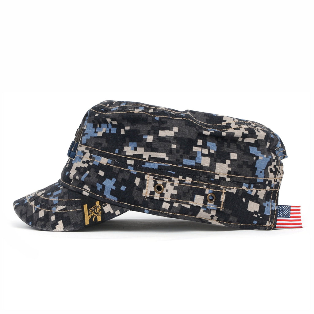 Camouflage Military Cadet Cap Vintage Army Style Hat with Adjustable Strap