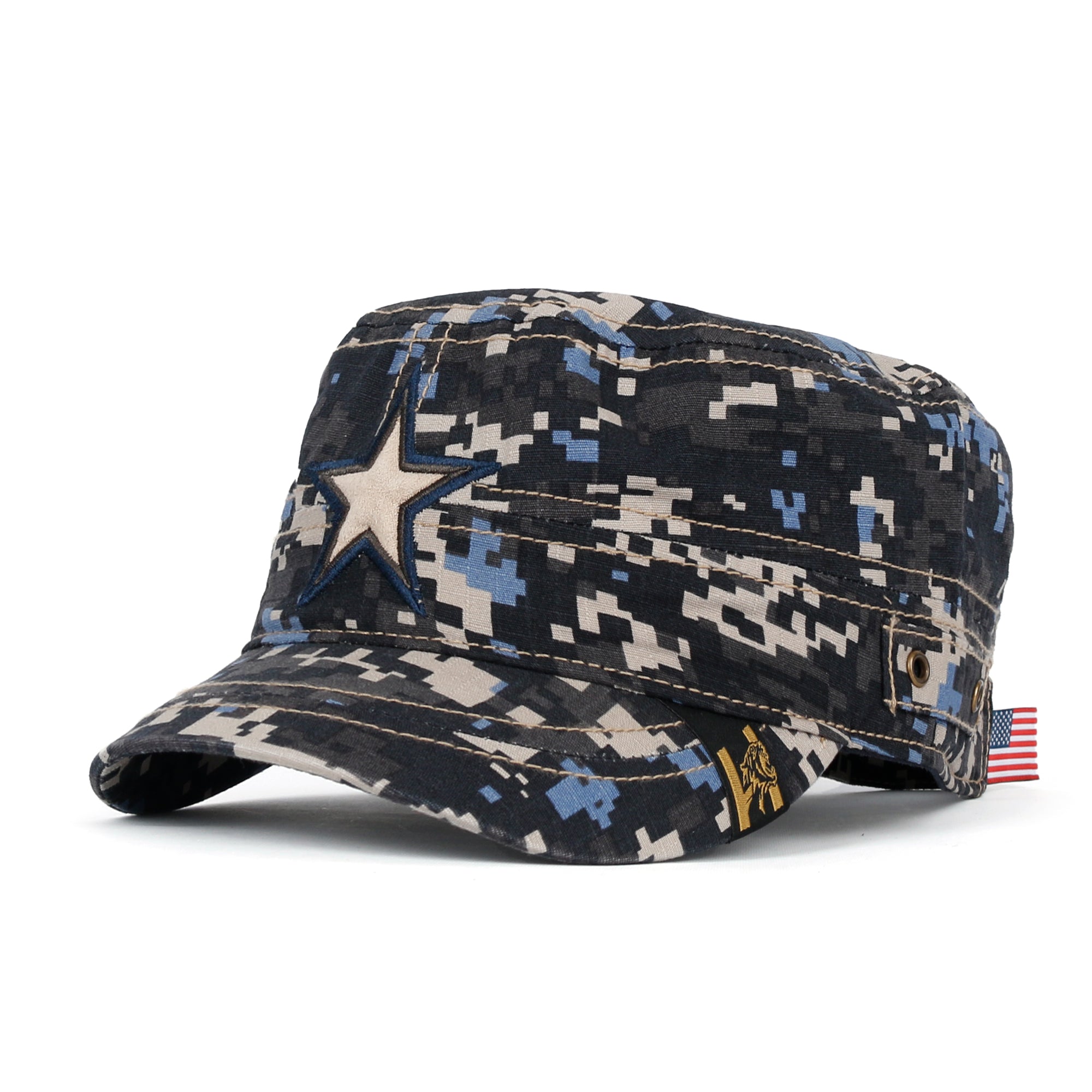 Camouflage Military Cadet Cap Vintage Army Style Hat with Adjustable Strap