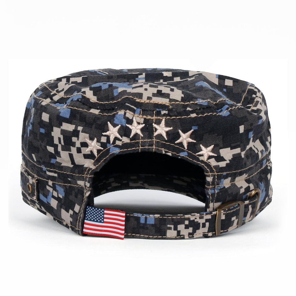 Camouflage Military Cadet Cap Vintage Army Style Hat with Adjustable Strap