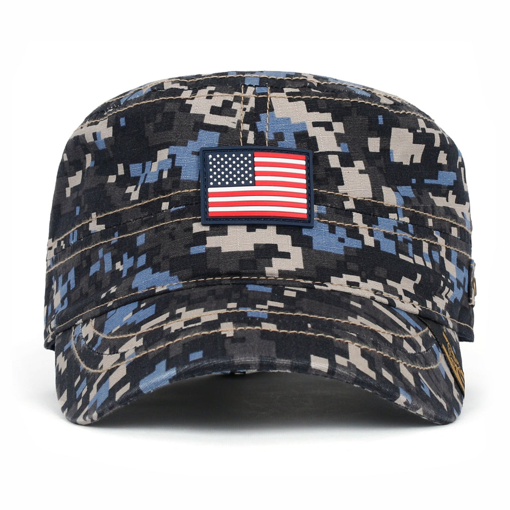 Camouflage Military Cadet Cap Vintage Army Style Hat with Adjustable Strap