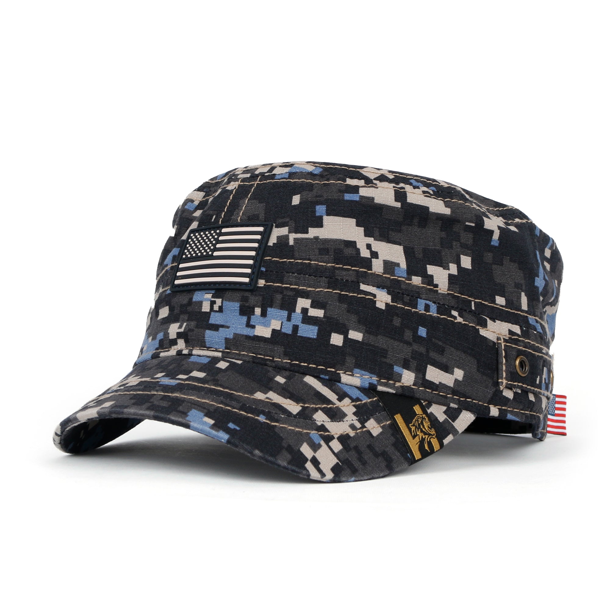 Camouflage Military Cadet Cap Vintage Army Style Hat with Adjustable Strap