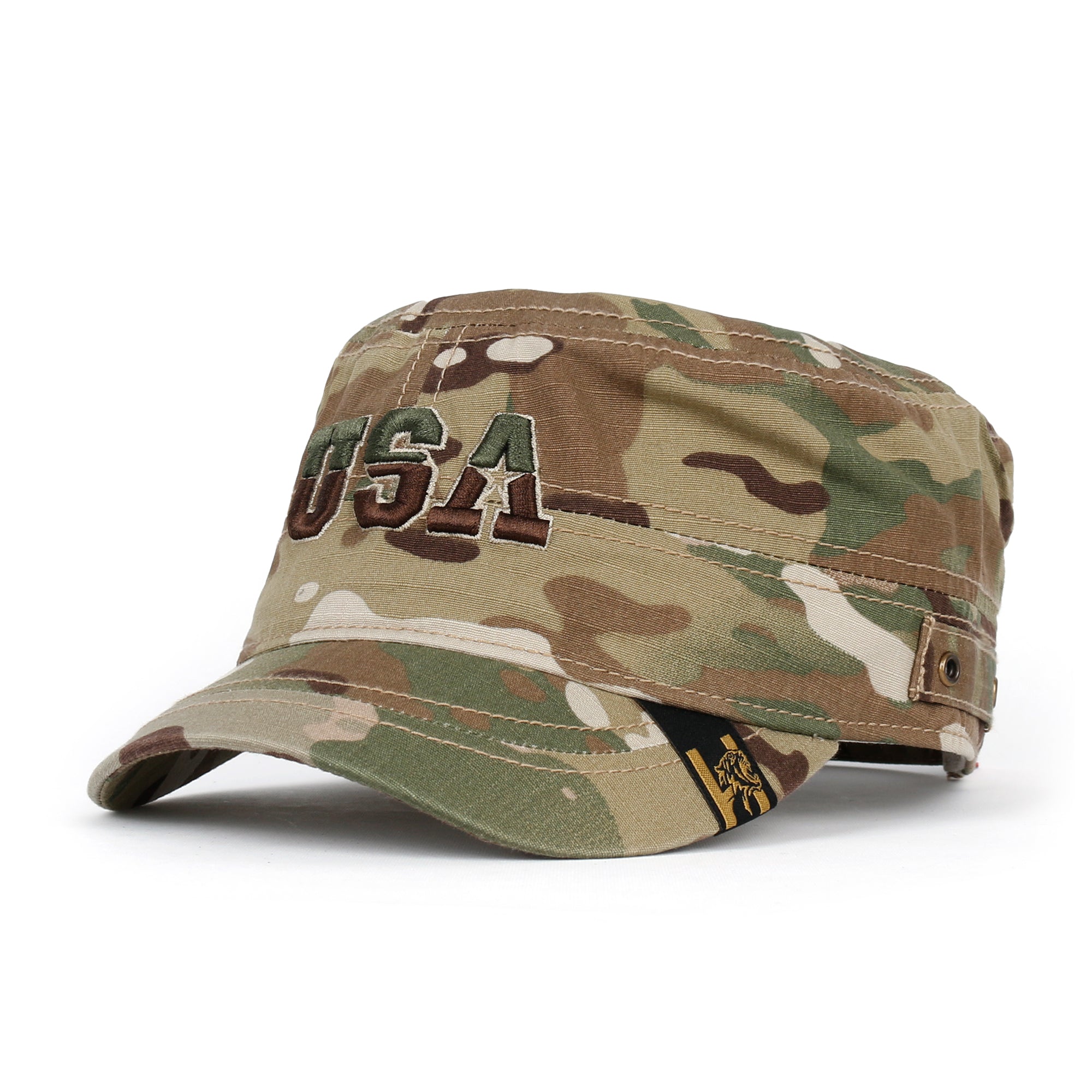 Camouflage Military Cadet Cap Vintage Army Style Hat with Adjustable Strap