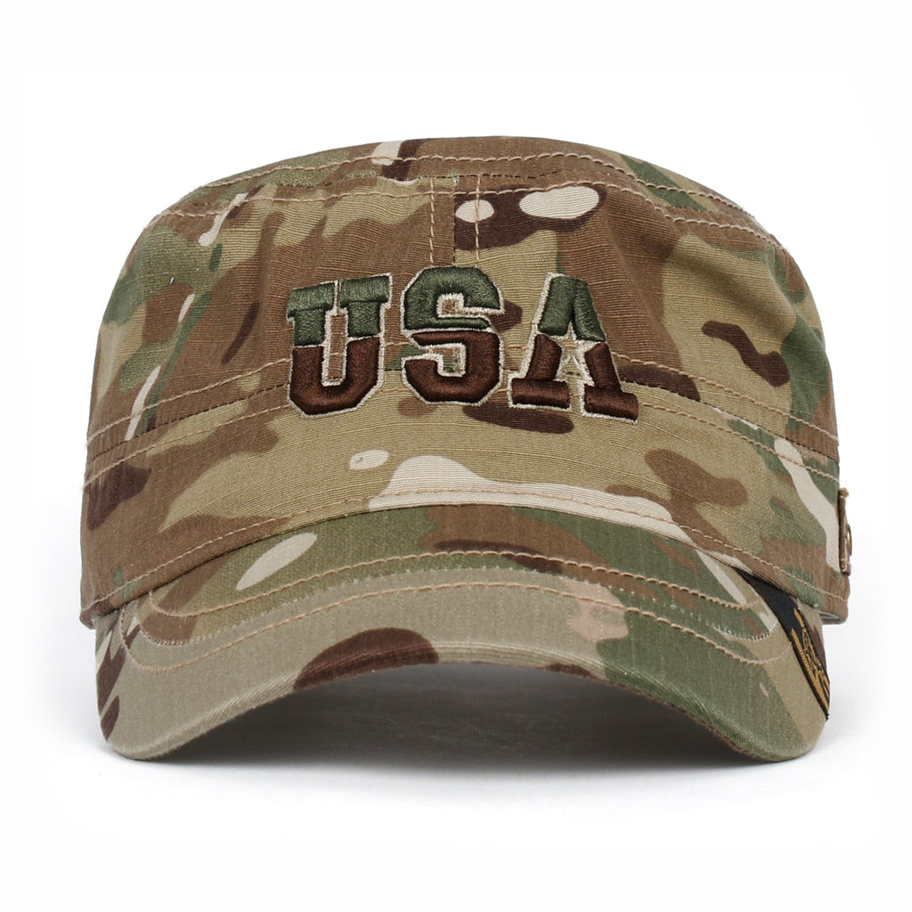 Camouflage Military Cadet Cap Vintage Army Style Hat with Adjustable Strap
