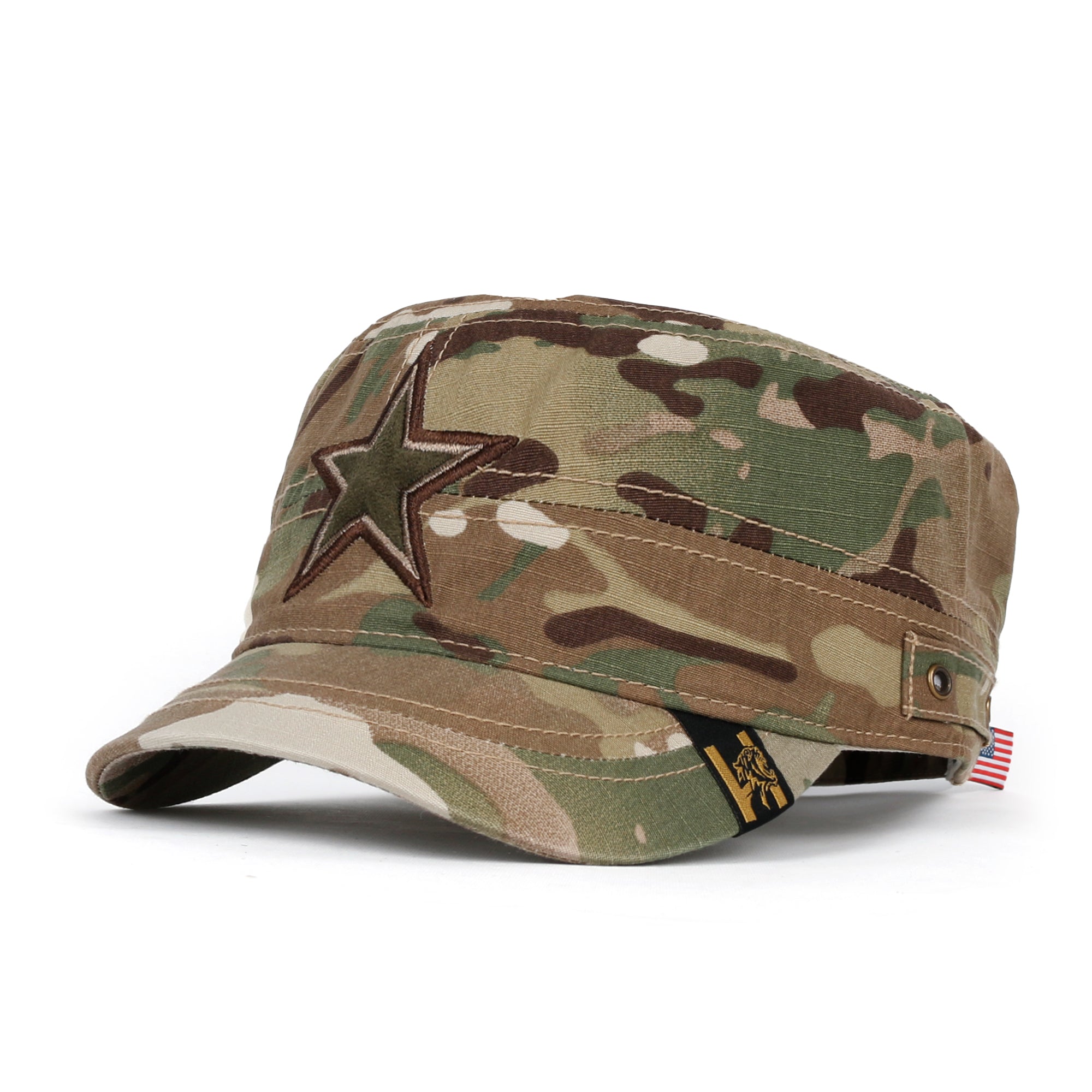 Camouflage Military Cadet Cap Vintage Army Style Hat with Adjustable Strap