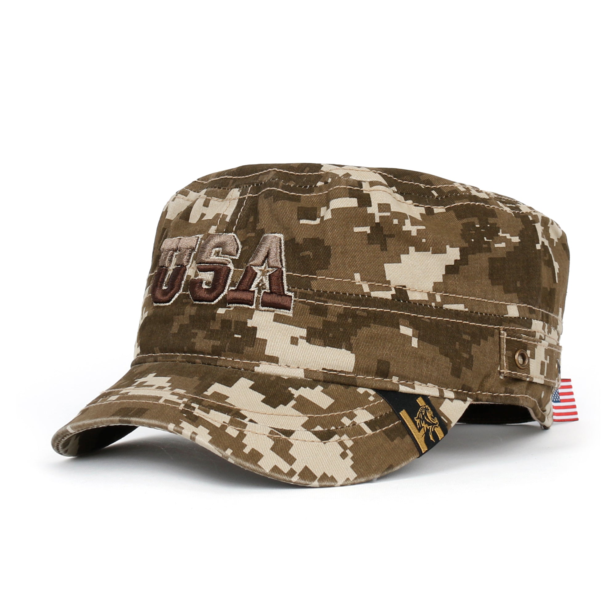 Camouflage Military Cadet Cap Vintage Army Style Hat with Adjustable Strap