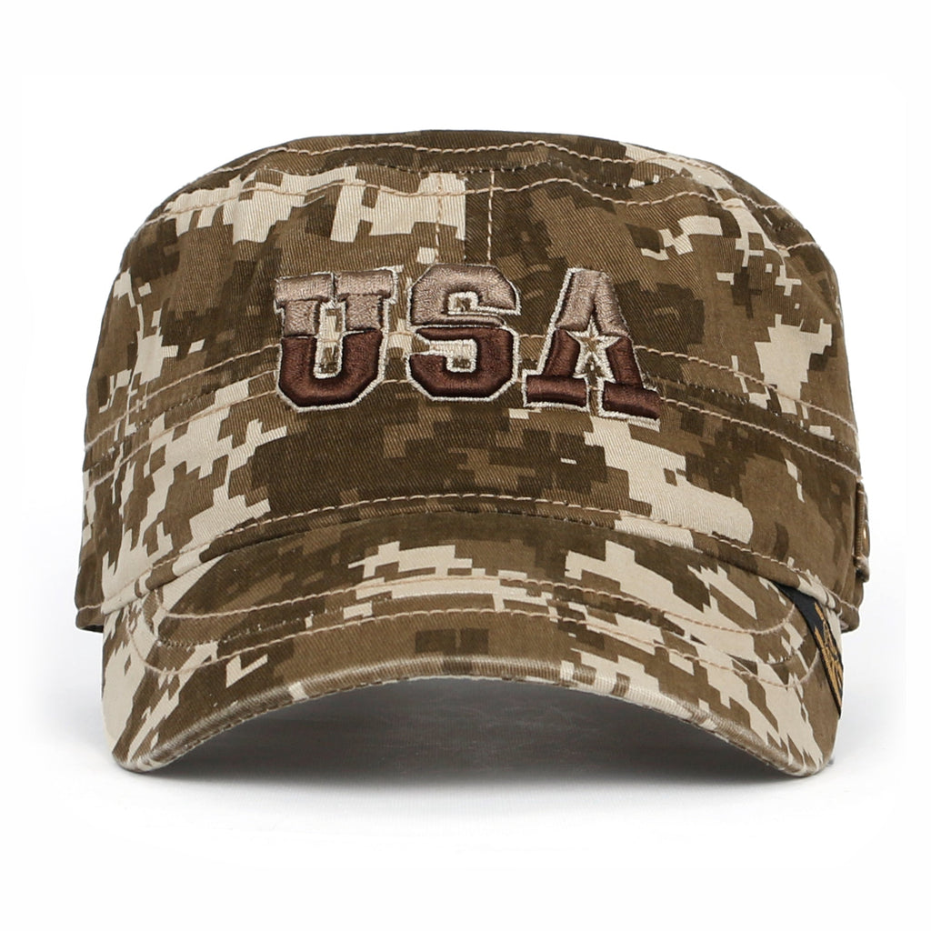 Camouflage Military Cadet Cap Vintage Army Style Hat with Adjustable Strap