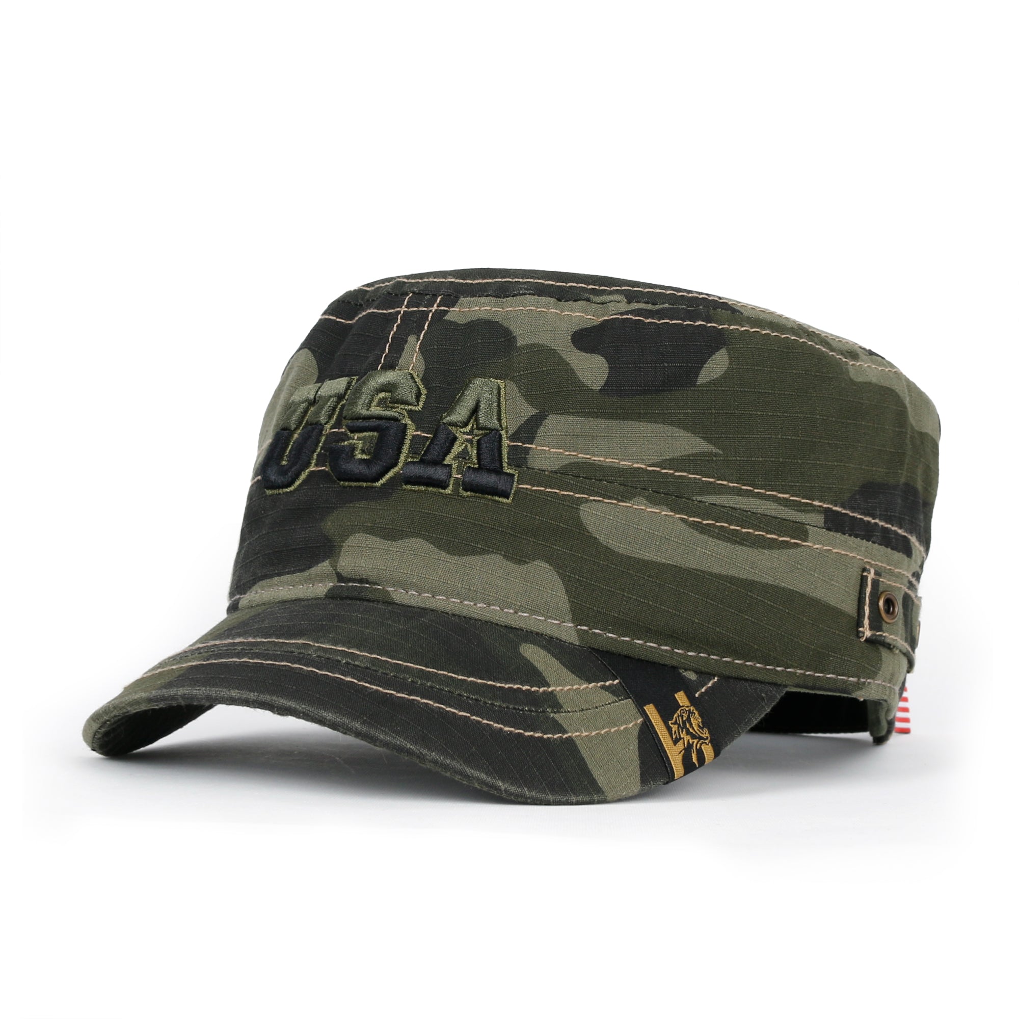 Camouflage Military Cadet Cap Vintage Army Style Hat with Adjustable Strap