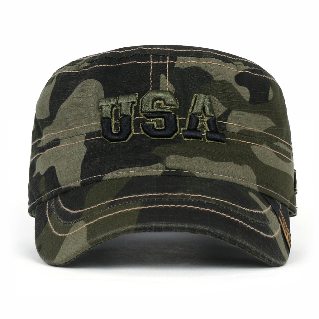 Camouflage Military Cadet Cap Vintage Army Style Hat with Adjustable Strap
