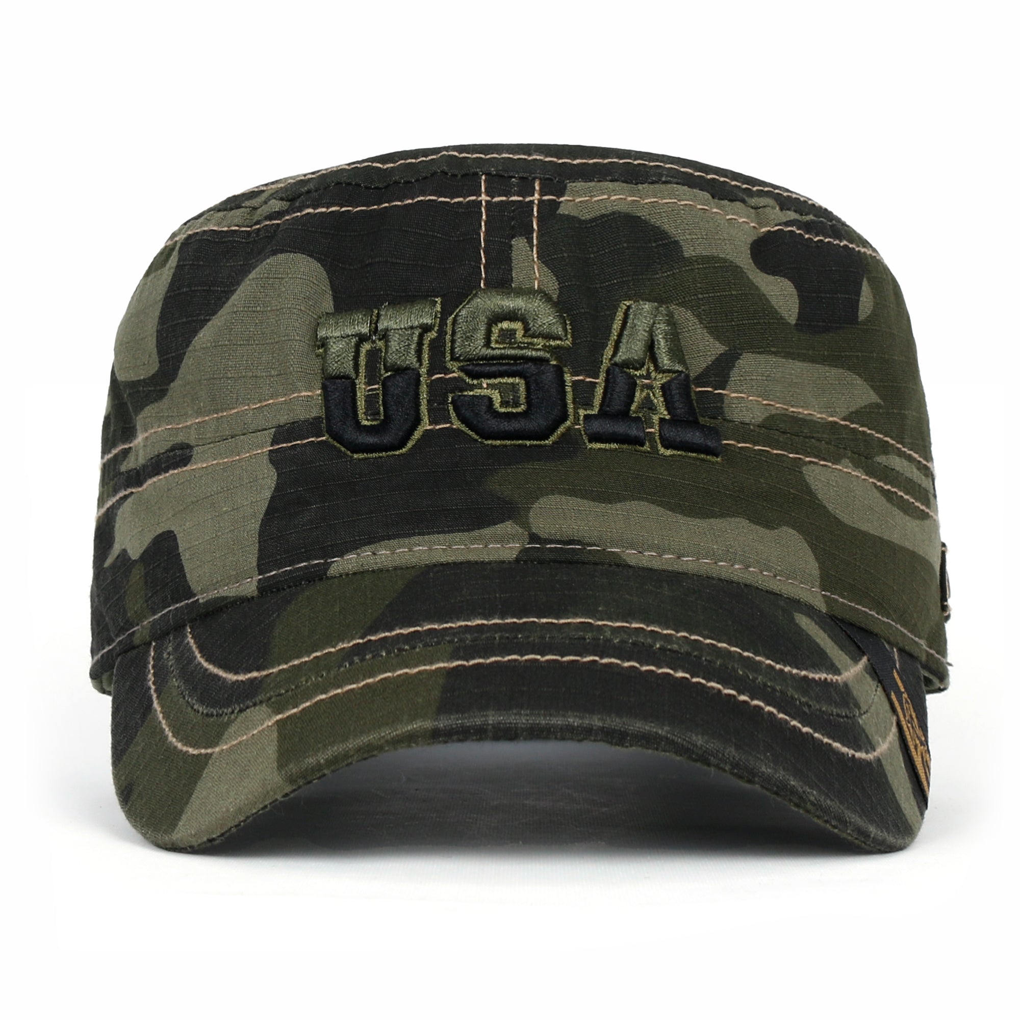 Camouflage Military Cadet Cap Vintage Army Style Hat with Adjustable Strap