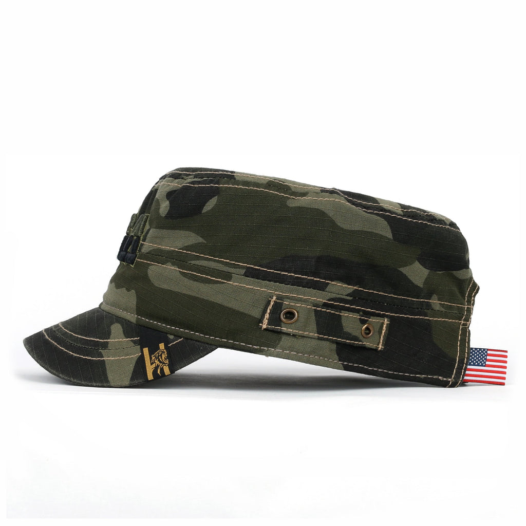 Camouflage Military Cadet Cap Vintage Army Style Hat with Adjustable Strap