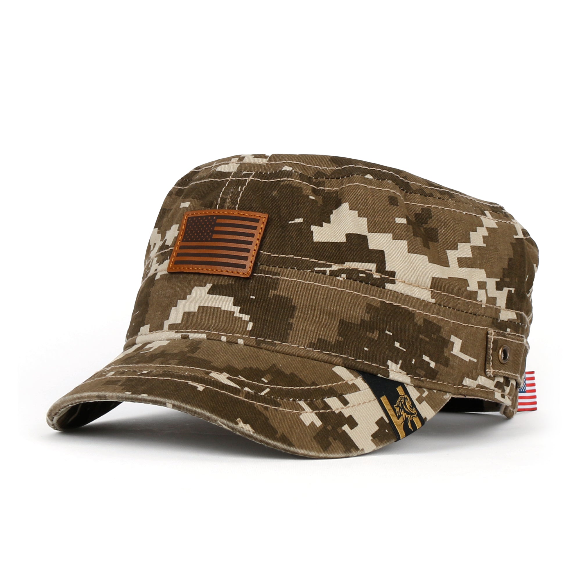 Camouflage Military Cadet Cap Vintage Army Style Hat with Adjustable Strap