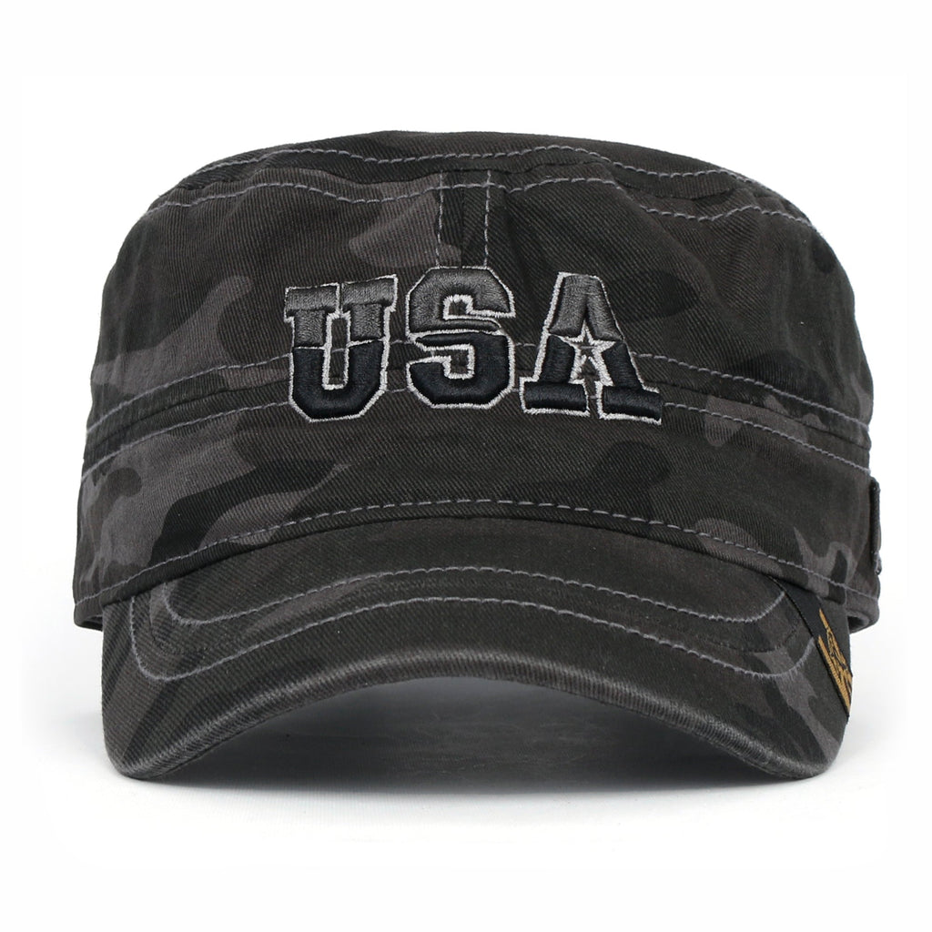 Camouflage Military Cadet Cap Vintage Army Style Hat with Adjustable Strap