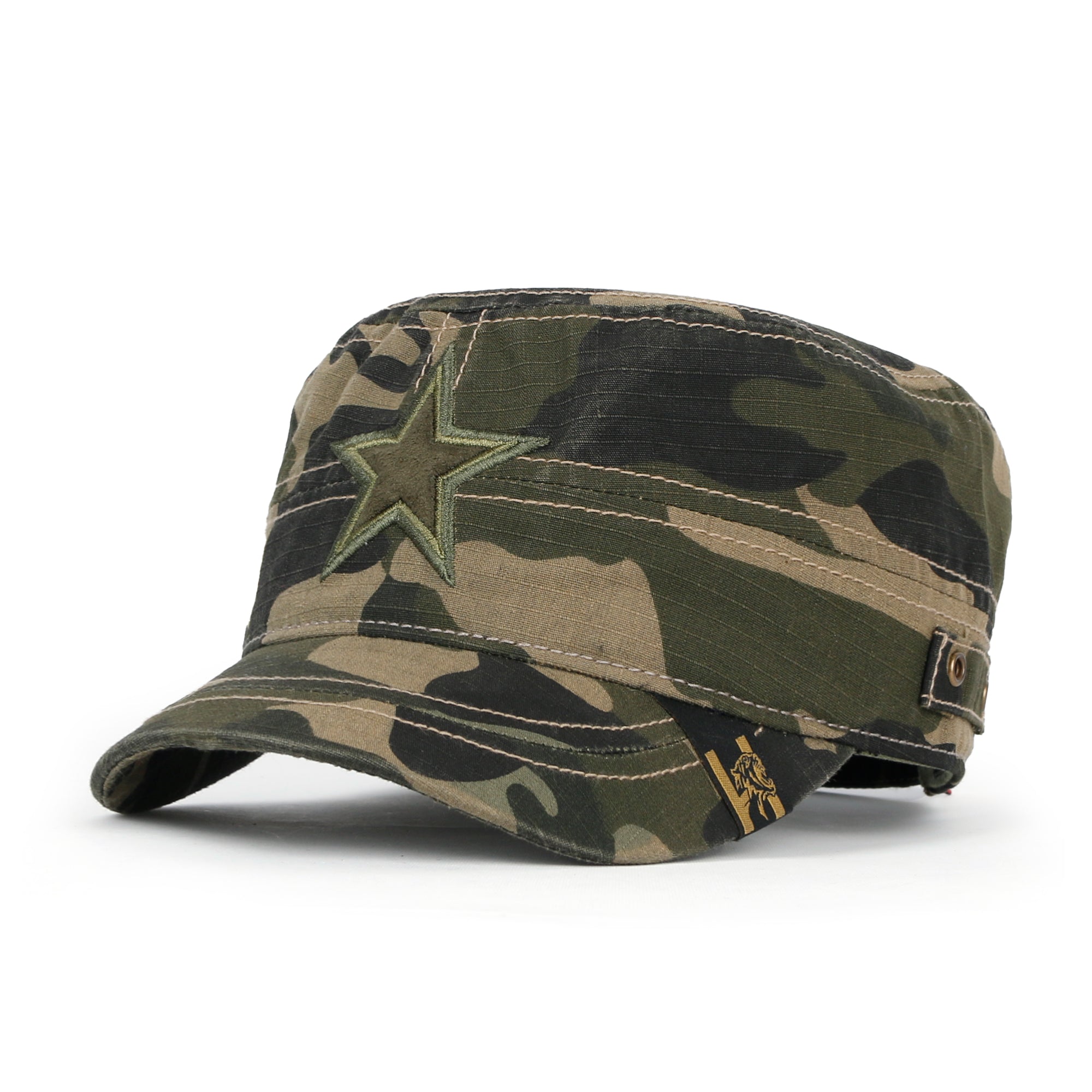 Camouflage Military Cadet Cap Vintage Army Style Hat with Adjustable Strap