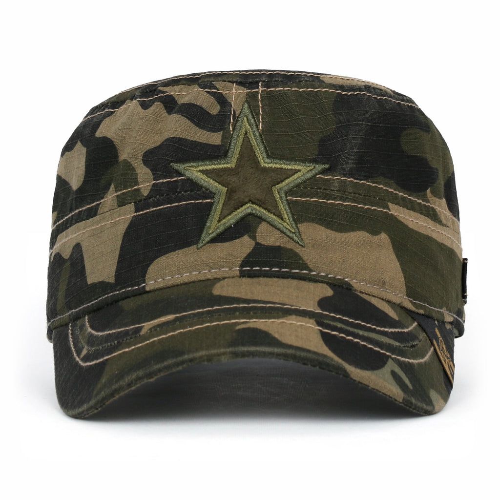 Camouflage Military Cadet Cap Vintage Army Style Hat with Adjustable Strap