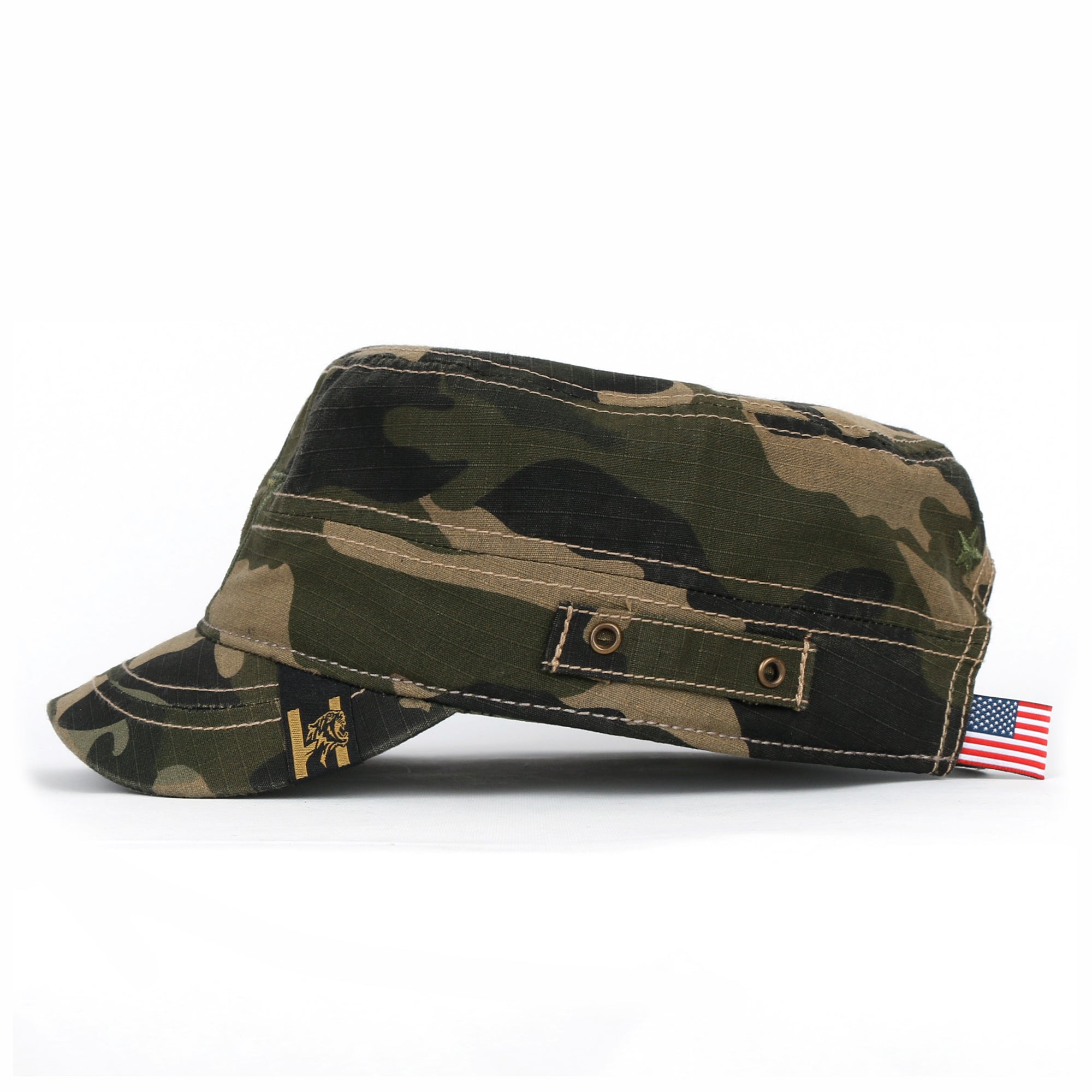Camouflage Military Cadet Cap Vintage Army Style Hat with Adjustable Strap