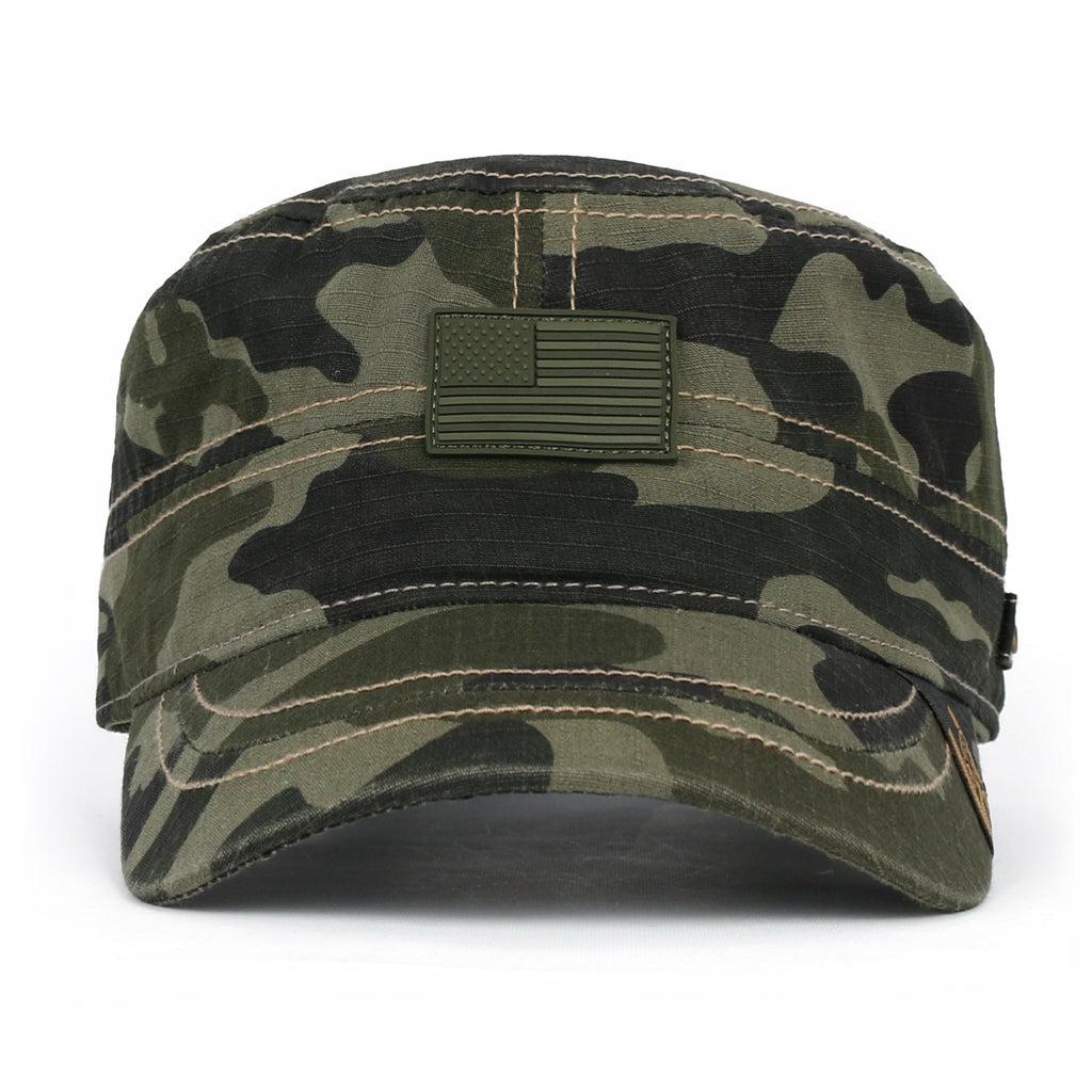 Camouflage Military Cadet Cap Vintage Army Style Hat with Adjustable Strap