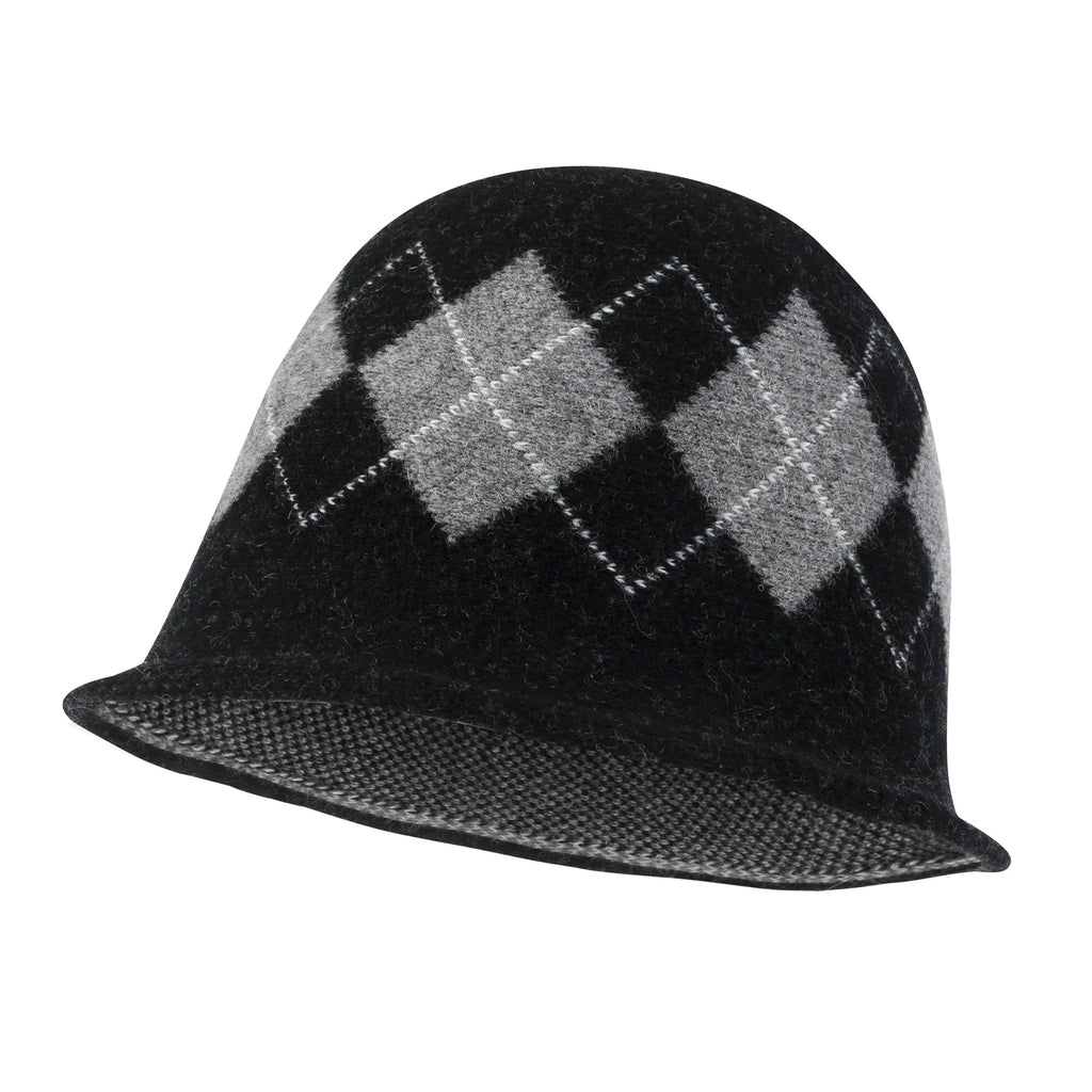 Argyle Pattern Knitted Wool Blended Fedora Crochet Winter Bucket Hat