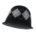 Argyle Pattern Knitted Wool Blended Fedora Crochet Winter Bucket Hat
