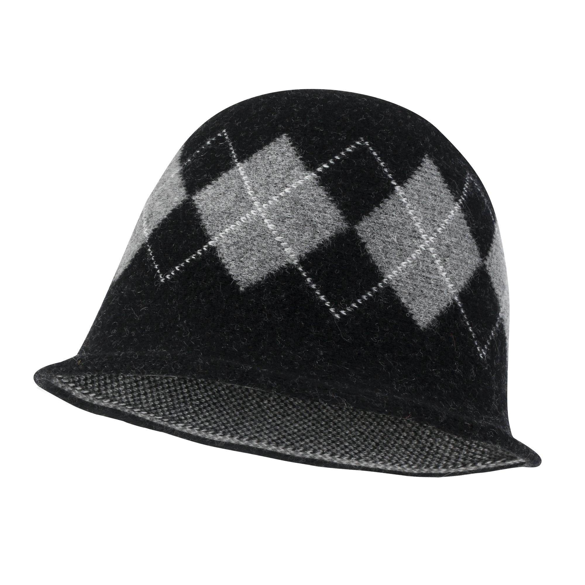 Argyle Pattern Knitted Wool Blended Fedora Crochet Winter Bucket Hat