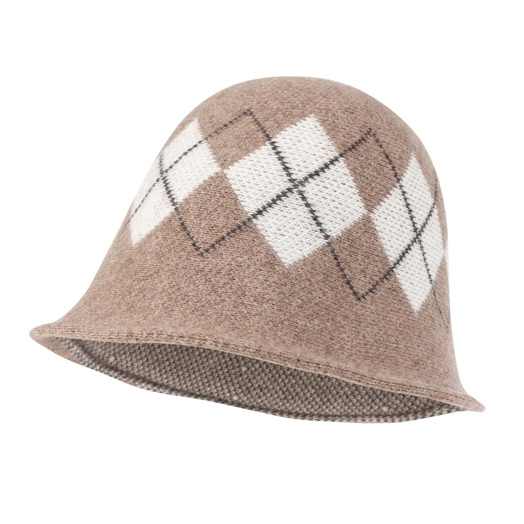 Argyle Pattern Knitted Wool Blended Fedora Crochet Winter Bucket Hat