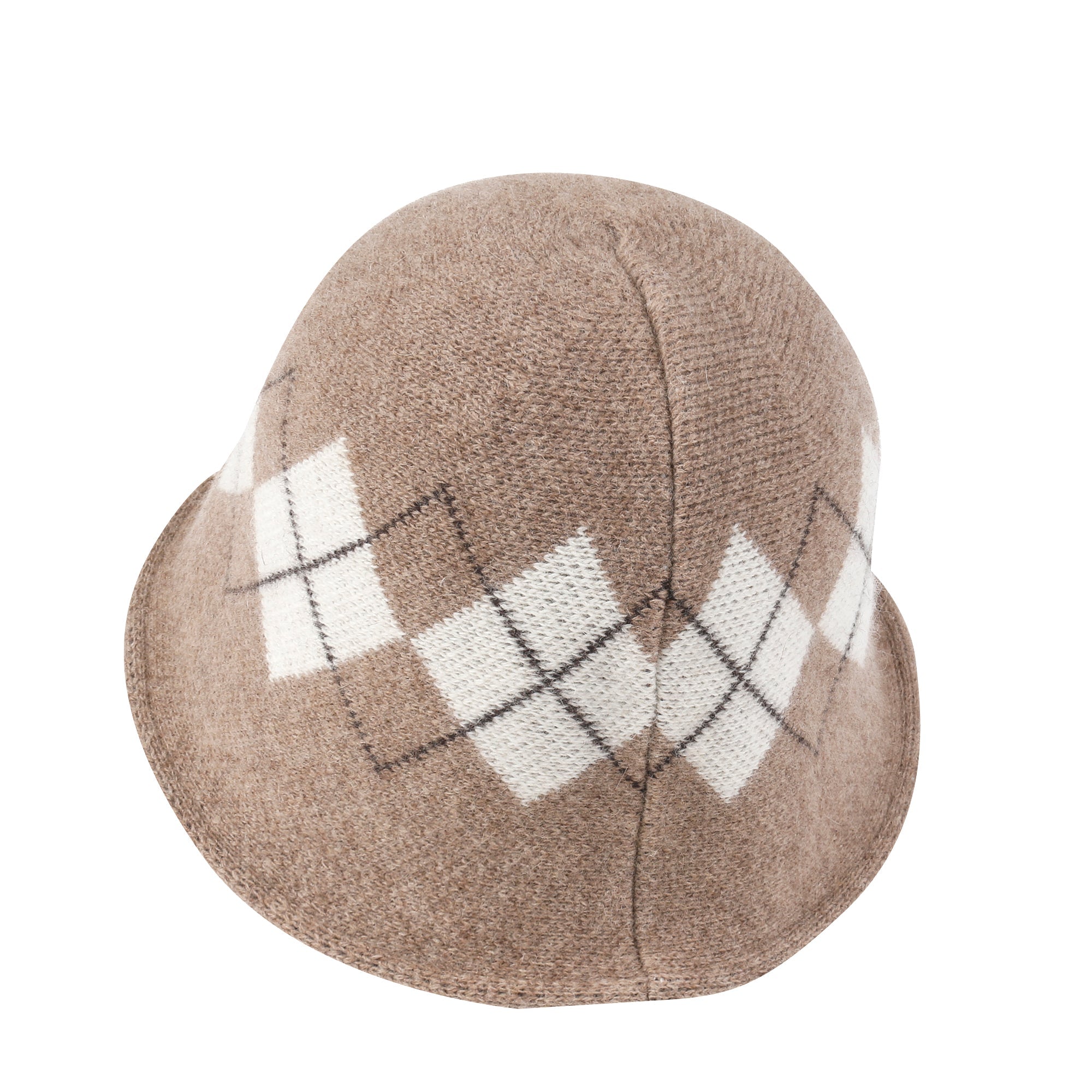 Argyle Pattern Knitted Wool Blended Fedora Crochet Winter Bucket Hat